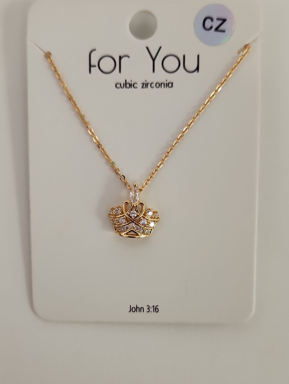 Gold Crown Pendant Necklace with Cubic Zirconia
